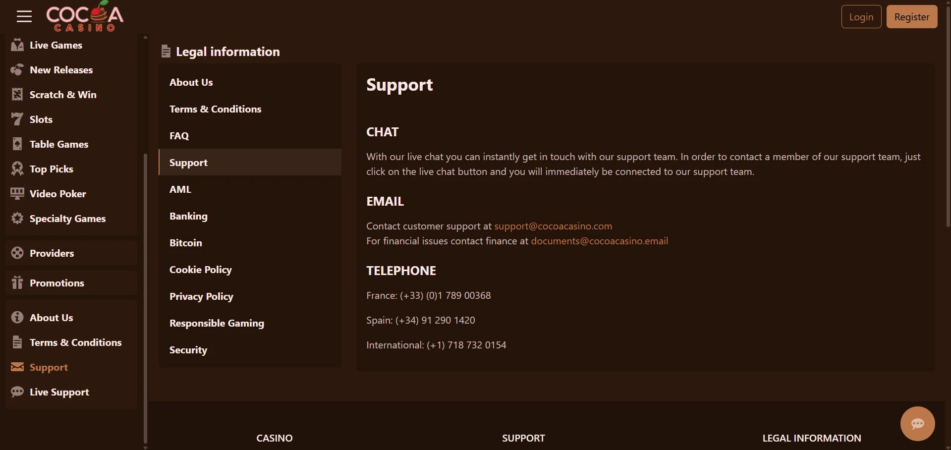 Cocoa support contact options
